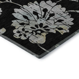 HomeRoots 5' X 8' Black Silver Beige Floral Washable Area Rug - Stylish, Stain-Resistant, UV Protected Comfort 667893