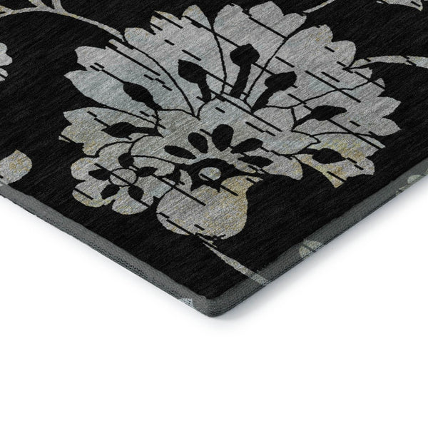 HomeRoots 5' X 8' Black Silver Beige Floral Washable Area Rug - Stylish, Stain-Resistant, UV Protected Comfort 667893