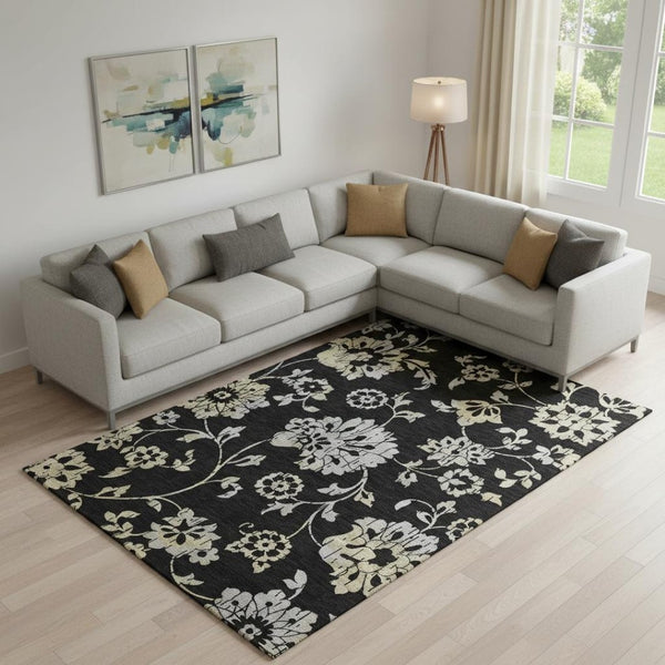 HomeRoots 9' X 12' Elegant Floral Washable Area Rug with UV Protection - Durable, Stain-Resistant, Stylish Design 667896