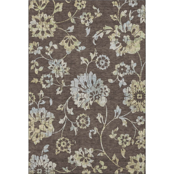 HomeRoots 5' X 8' Floral Area Rug in Chocolate Gray & Beige – Washable, UV Protected, Stain Resistant Beauty 667899