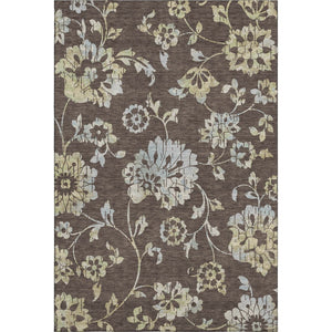 HomeRoots 8' X 10' Floral Area Rug in Chocolate Gray & Beige - Washable, UV Protected, Ideal for Homes with Kids 667901