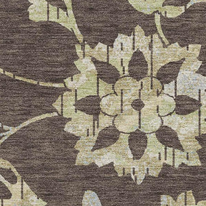 HomeRoots 8' X 10' Floral Area Rug in Chocolate Gray & Beige - Washable, UV Protected, Ideal for Homes with Kids 667901