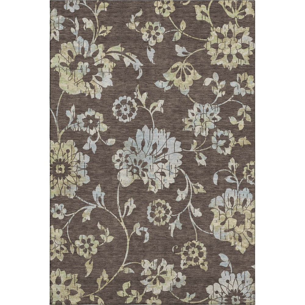 HomeRoots 9' Chocolate Gray and Beige Floral Area Rug - Durable, Washable, UV Protected for Stylish Homes 667902