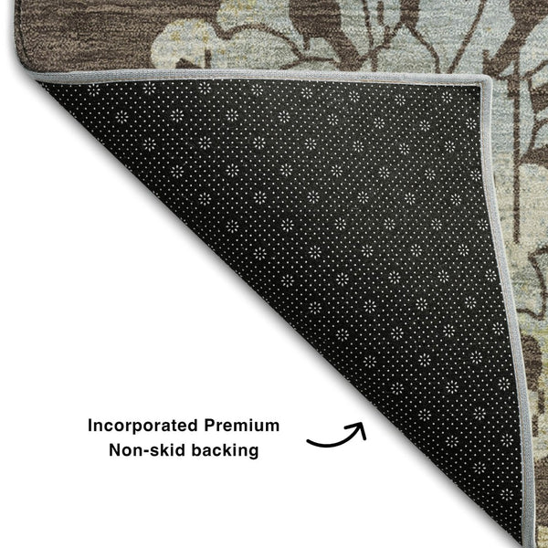 HomeRoots 9' Chocolate Gray and Beige Floral Area Rug - Durable, Washable, UV Protected for Stylish Homes 667902