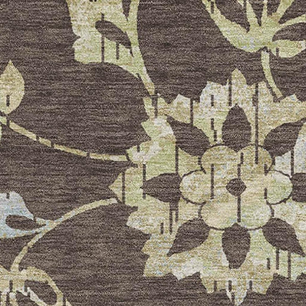 HomeRoots 9' Chocolate Gray and Beige Floral Area Rug - Durable, Washable, UV Protected for Stylish Homes 667902