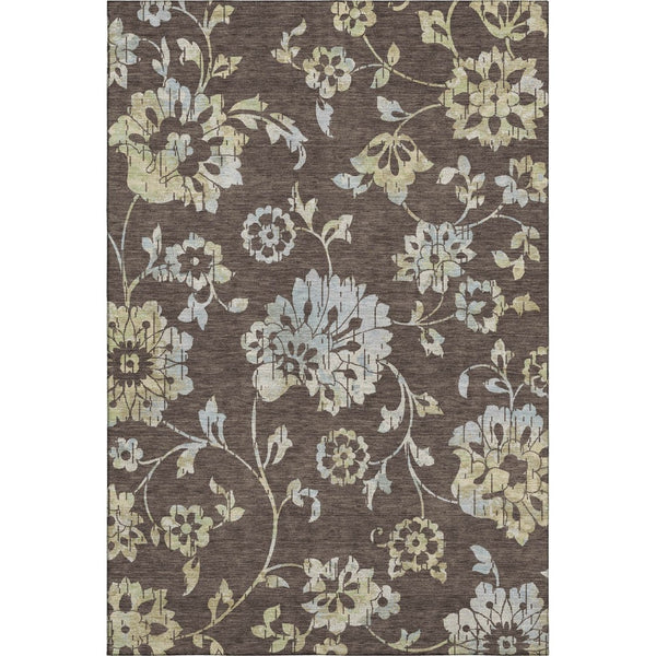 HomeRoots 10' Washable Area Rug in Chocolate Gray & Beige Floral Design - UV Protected & Stain Resistant! 667903