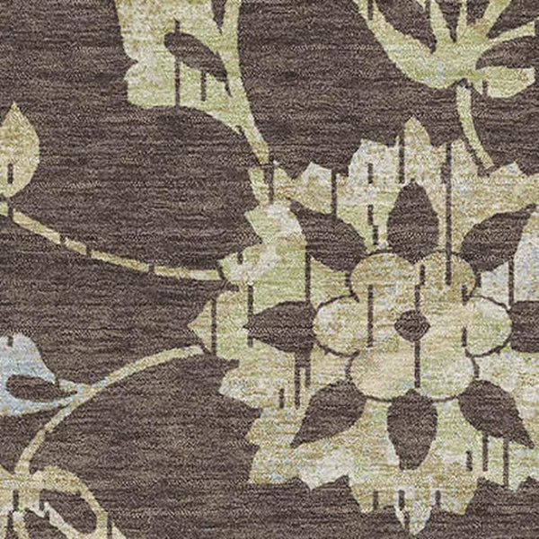 HomeRoots 10' Washable Area Rug in Chocolate Gray & Beige Floral Design - UV Protected & Stain Resistant! 667903