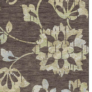 HomeRoots 10' Washable Area Rug in Chocolate Gray & Beige Floral Design - UV Protected & Stain Resistant! 667903