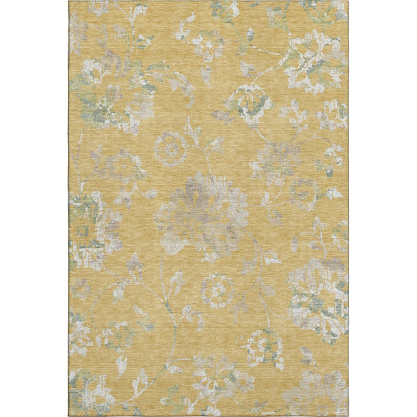 HomeRoots 5' X 8' Gold and Silver Floral Area Rug - Durable, Washable, UV Protected for Stylish Home Décor 667905
