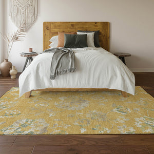 HomeRoots 5' X 8' Gold and Silver Floral Area Rug - Durable, Washable, UV Protected for Stylish Home Décor 667905