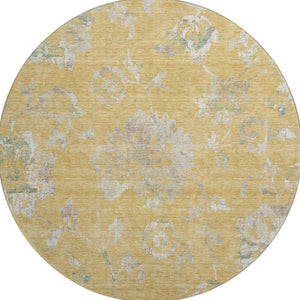 HomeRoots 8' Gold & Silver Floral Round Rug – Washable, UV-Protected, Stain-Resistant for Busy Homes 667906