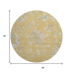 HomeRoots 8' Gold & Silver Floral Round Rug – Washable, UV-Protected, Stain-Resistant for Busy Homes 667906