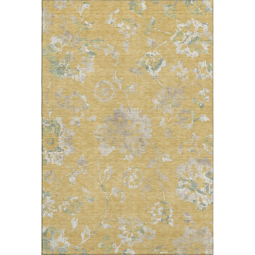 HomeRoots 8' X 10' Floral Area Rug in Gold & Silver – Washable, Stain Resistant, UV Protected for Busy Homes 667907