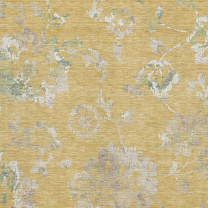 HomeRoots 9' X 12' Gold and Silver Floral Area Rug - Washable, UV Protected, Stain Resistant for Family Homes 667908
