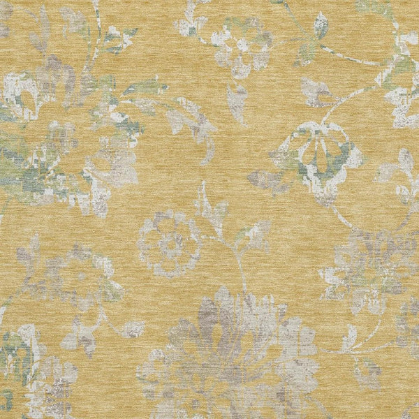 HomeRoots 9' X 12' Gold and Silver Floral Area Rug - Washable, UV Protected, Stain Resistant for Family Homes 667908