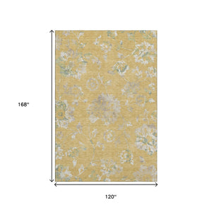 HomeRoots 10' X 14' Gold and Silver Floral Area Rug – Elegant, Washable, UV-Protected for High-Traffic Spaces 667909
