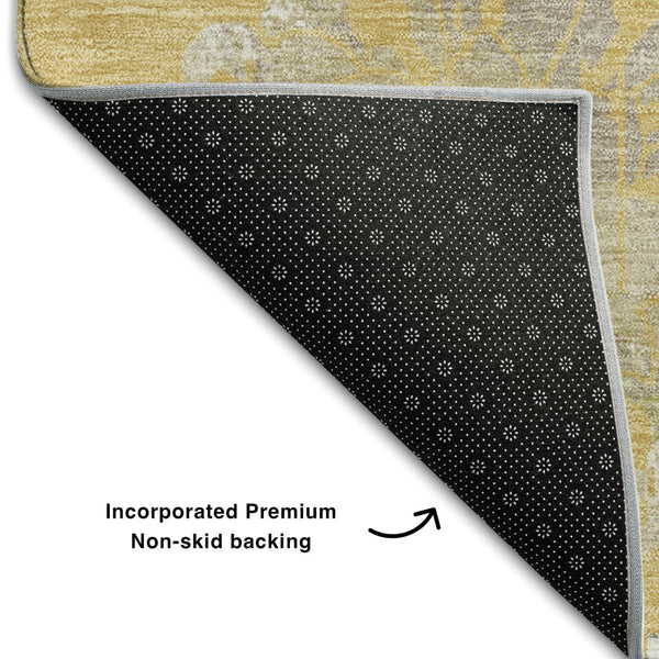HomeRoots 10' X 14' Gold and Silver Floral Area Rug – Elegant, Washable, UV-Protected for High-Traffic Spaces 667909