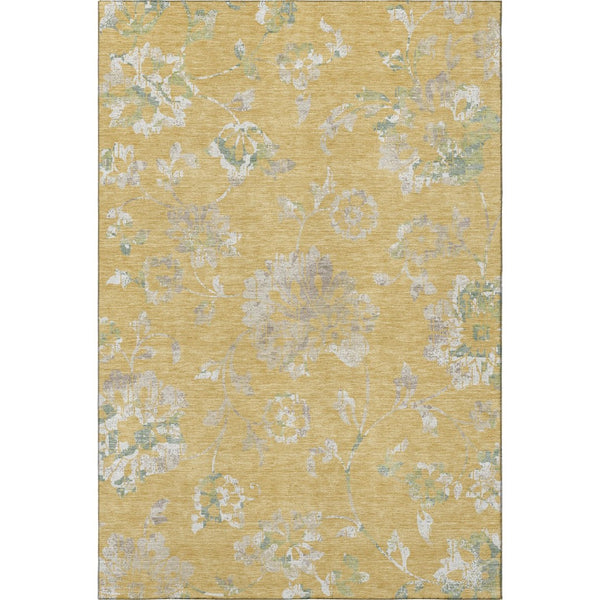HomeRoots 10' X 14' Gold and Silver Floral Area Rug – Elegant, Washable, UV-Protected for High-Traffic Spaces 667909