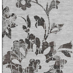 HomeRoots 5' X 8' Gray and Charcoal Floral Area Rug - Washable, UV Protected, Perfect for Kids and Pets! 667911