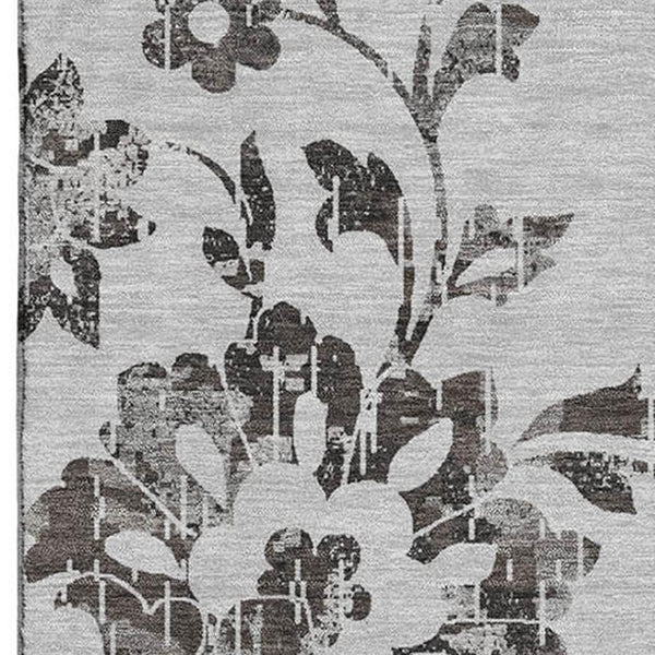 HomeRoots 5' X 8' Gray and Charcoal Floral Area Rug - Washable, UV Protected, Perfect for Kids and Pets! 667911