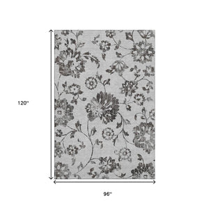 HomeRoots 8' X 10' Gray Charcoal Floral Area Rug - Washable, UV-Protected, Stain-Resistant for Any Space 667913