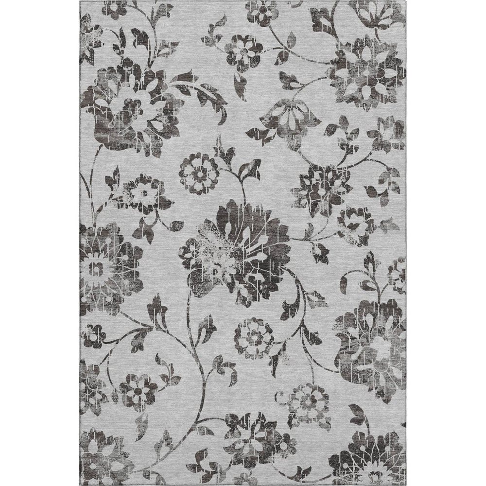 HomeRoots 8' X 10' Gray Charcoal Floral Area Rug - Washable, UV-Protected, Stain-Resistant for Any Space 667913