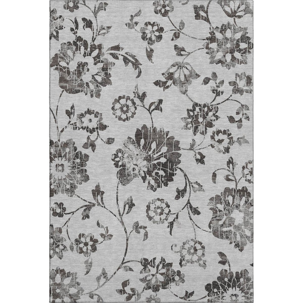 HomeRoots 8' X 10' Gray Charcoal Floral Area Rug - Washable, UV-Protected, Stain-Resistant for Any Space 667913