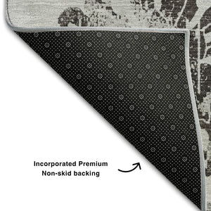 HomeRoots 8' X 10' Gray Charcoal Floral Area Rug - Washable, UV-Protected, Stain-Resistant for Any Space 667913
