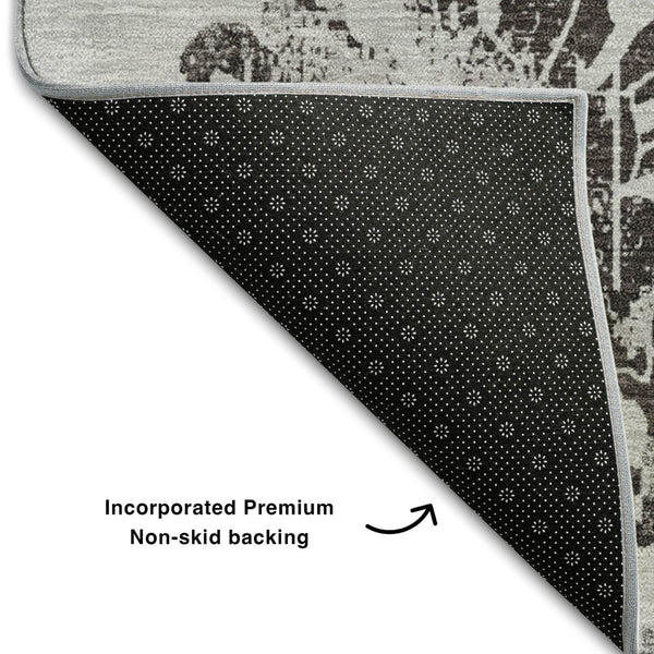 HomeRoots 8' X 10' Gray Charcoal Floral Area Rug - Washable, UV-Protected, Stain-Resistant for Any Space 667913