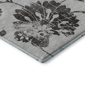 HomeRoots 8' X 10' Gray Charcoal Floral Area Rug - Washable, UV-Protected, Stain-Resistant for Any Space 667913