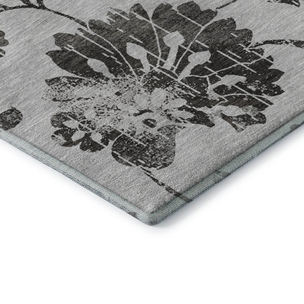 HomeRoots 8' X 10' Gray Charcoal Floral Area Rug - Washable, UV-Protected, Stain-Resistant for Any Space 667913