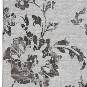 HomeRoots 8' X 10' Gray Charcoal Floral Area Rug - Washable, UV-Protected, Stain-Resistant for Any Space 667913