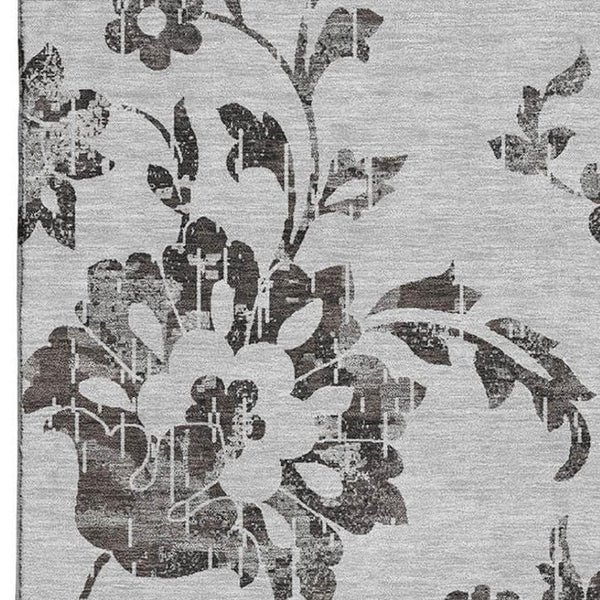 HomeRoots 8' X 10' Gray Charcoal Floral Area Rug - Washable, UV-Protected, Stain-Resistant for Any Space 667913