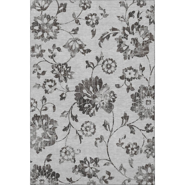 HomeRoots 8' X 10' Gray Charcoal Floral Area Rug - Washable, UV-Protected, Stain-Resistant for Any Space 667913