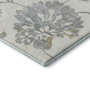 HomeRoots 8' Ivory Gray & Gold Floral Round Rug - Washable, UV Protected, Stain Resistant for Elegant Home Decor 667918