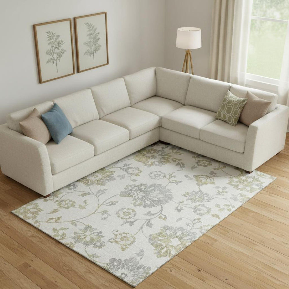 HomeRoots 8' X 10' Ivory Gray Gold Floral Area Rug - Washable, UV Resistant, Durable Design for High-Traffic Areas 667919