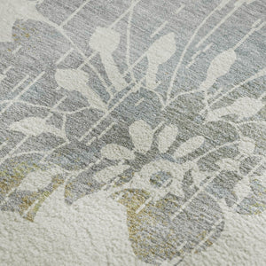HomeRoots 9' X 12' Elegant Ivory Gray Gold Floral Area Rug - Washable, UV Protected, Perfect for Family Spaces! 667920