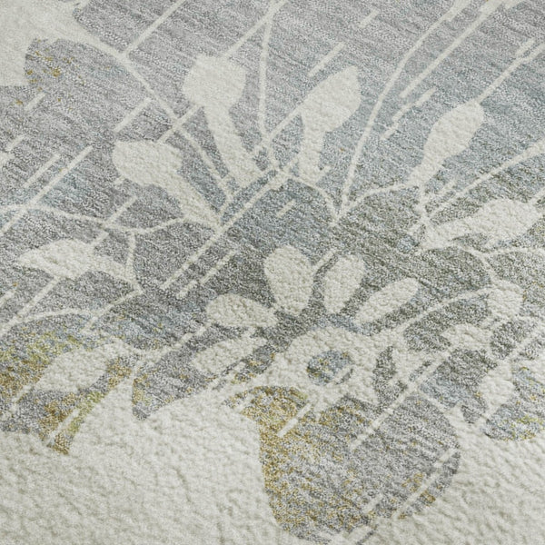 HomeRoots 9' X 12' Elegant Ivory Gray Gold Floral Area Rug - Washable, UV Protected, Perfect for Family Spaces! 667920