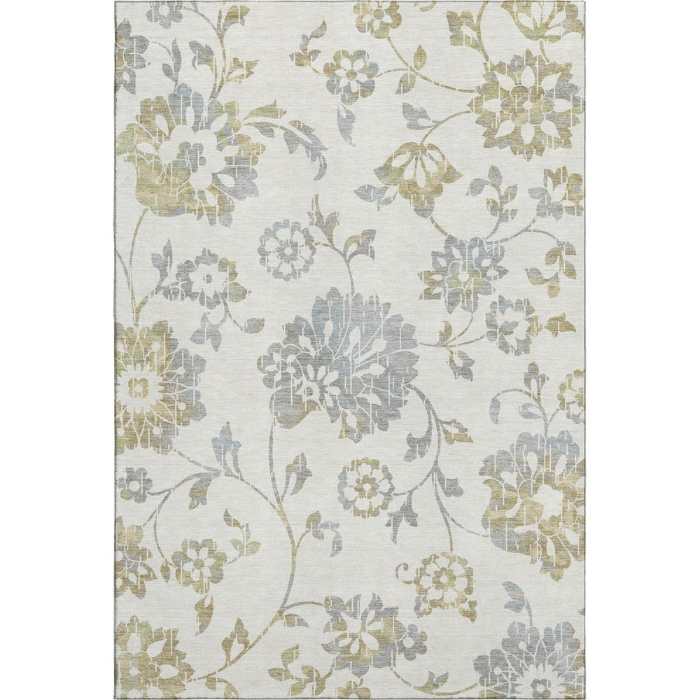 HomeRoots 10' Ivory Gray & Gold Floral Washable Area Rug - UV Protected, Stain-Resistant for Family Living Spaces 667921