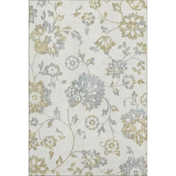 HomeRoots 10' Ivory Gray & Gold Floral Washable Area Rug - UV Protected, Stain-Resistant for Family Living Spaces 667921
