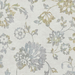 HomeRoots 10' Ivory Gray & Gold Floral Washable Area Rug - UV Protected, Stain-Resistant for Family Living Spaces 667921