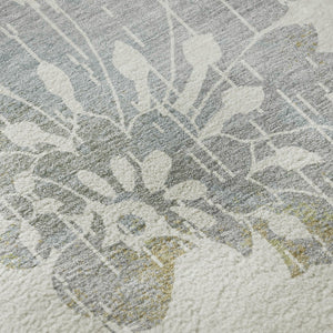 HomeRoots 10' Ivory Gray & Gold Floral Washable Area Rug - UV Protected, Stain-Resistant for Family Living Spaces 667921