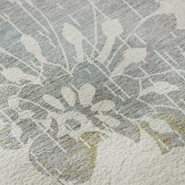 HomeRoots 10' Ivory Gray & Gold Floral Washable Area Rug - UV Protected, Stain-Resistant for Family Living Spaces 667921