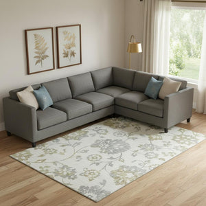 HomeRoots 10' Ivory Gray & Gold Floral Washable Area Rug - UV Protected, Stain-Resistant for Family Living Spaces 667921