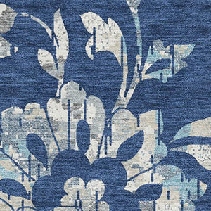 HomeRoots 5' X 8' Navy Blue & Silver Floral Area Rug – Washable, UV Protected, Durable, Stylish & Easy Care 667923