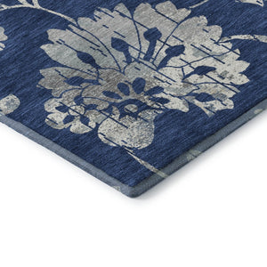 HomeRoots 8' Navy Blue Floral Round Area Rug – Washable, UV-Protected, Durable & Stylish for High-Traffic Areas 667924