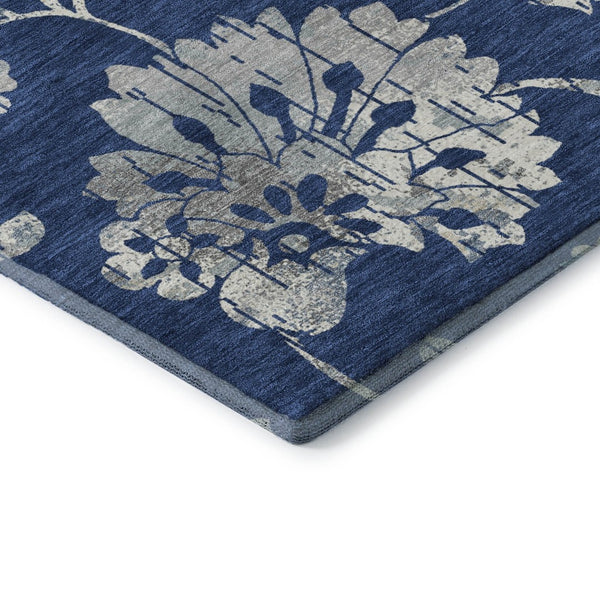 HomeRoots 8' Navy Blue Floral Round Area Rug – Washable, UV-Protected, Durable & Stylish for High-Traffic Areas 667924