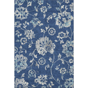 HomeRoots 8' x 10' Navy Blue and Silver Floral Washable Area Rug with UV Protection for High-Traffic Spaces 667925