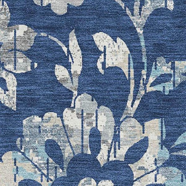 HomeRoots 9' X 12' Navy Blue & Silver Floral Area Rug - Washable, UV-Protected, Stylish & Durable for Homes 667926