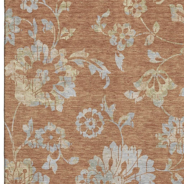 HomeRoots 5' X 8' Elegant Rust and Gray Floral Washable Area Rug with UV Protection for Homes with Kids & Pets 667929